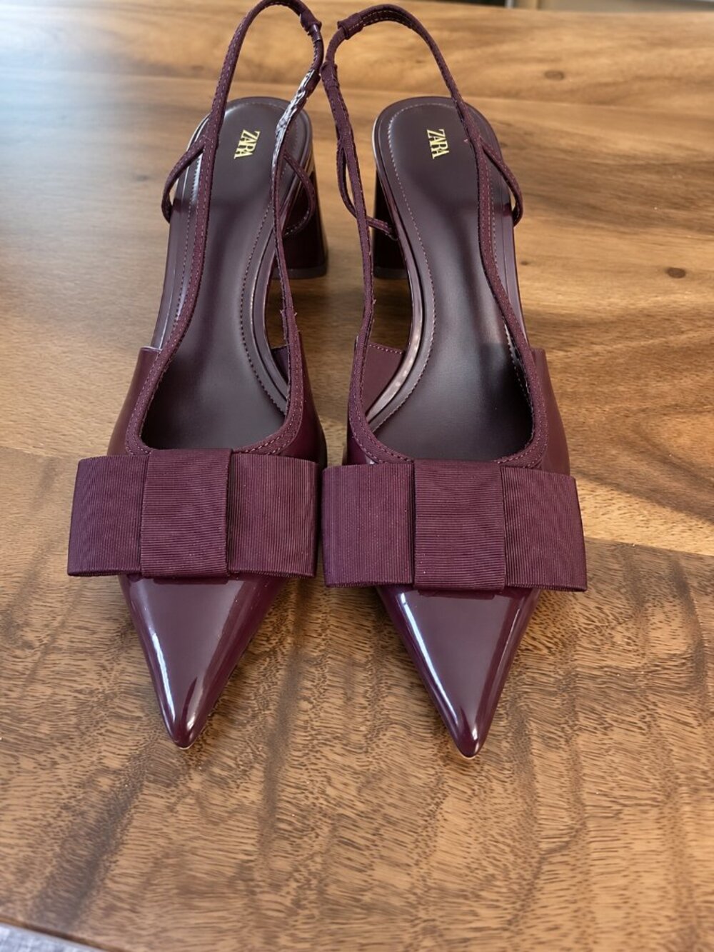 ZARA Burgundy Patent Bow Slingback Heels Size 10- Excellent Condition